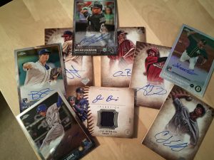 Autographed baseball cards from the Bowman and Topps baseball card boxes